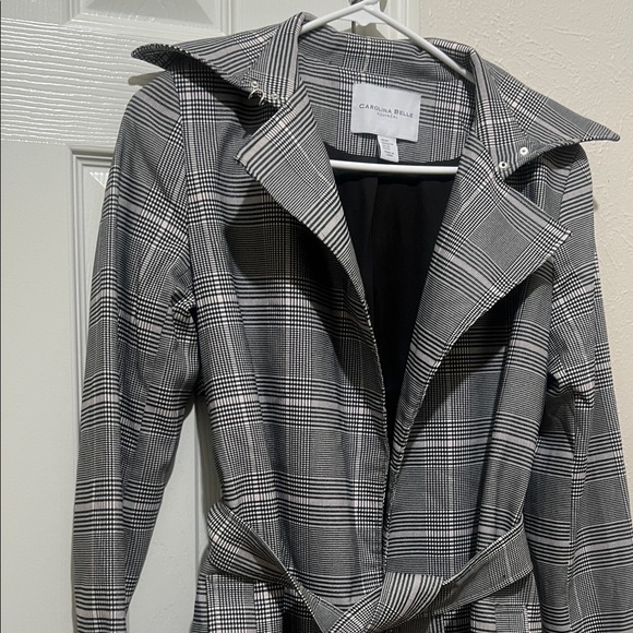 Carolina Belle Black and White Plaid Trench Coat - Picture 5 of 8